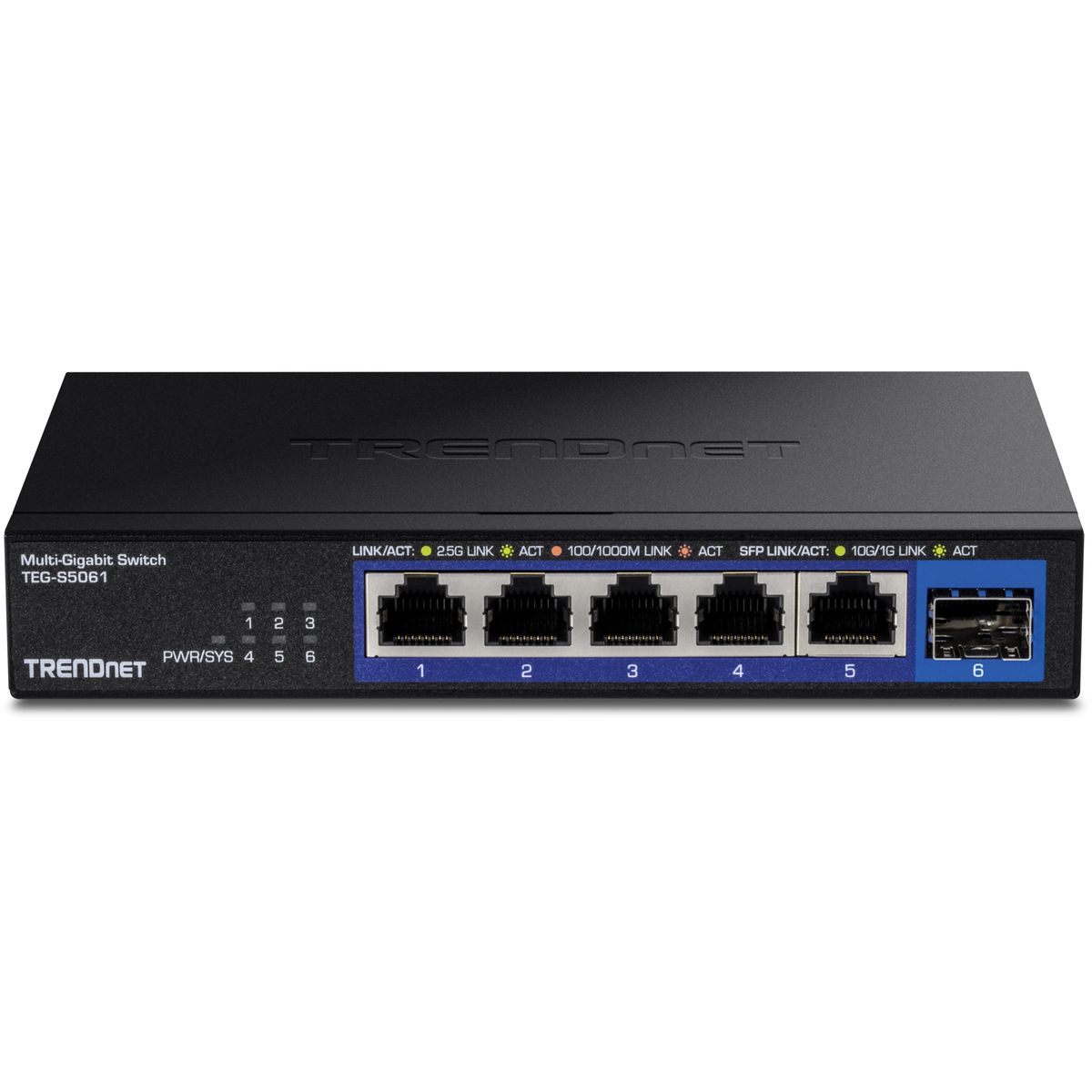Trendnet TEG-S5061 Unmanaged 5-Port 2.5G Netzwerk-Switch, 1x SFP+, 10G-Unterstützung, Lüfterlos, Wandmontage, Schwarz, 12V
