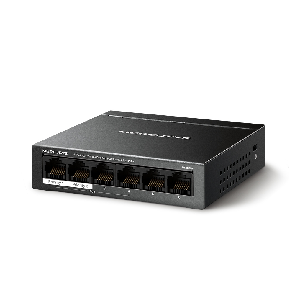 Mercusys MS106LP 6-Port 10/100Mbps Desktop Switch with 4-Port PoE+ 2 Uplink Ports up to 250m Black v1.0