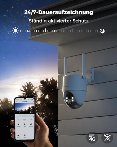 COCOCAM ZY-Q6 4G LTE Außen-Überwachungskamera mit eSIM, 3MP (2304×1296), 15000mAh Akku & 8W Solarpanel, IP66, Nachtsicht 30m, KI-Personenerkennung, PTZ 355°/90°