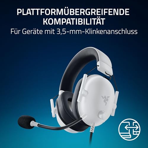 Razer BlackShark V2 X (PlayStation) - Kabelgebundenes E-Sports Headset für PlayStation 5 Konsole (250g, Nierenmikrofon, 50mm Treiber, Passive Geräuschunterdrückung, 3,5mm Klinke) Weiß