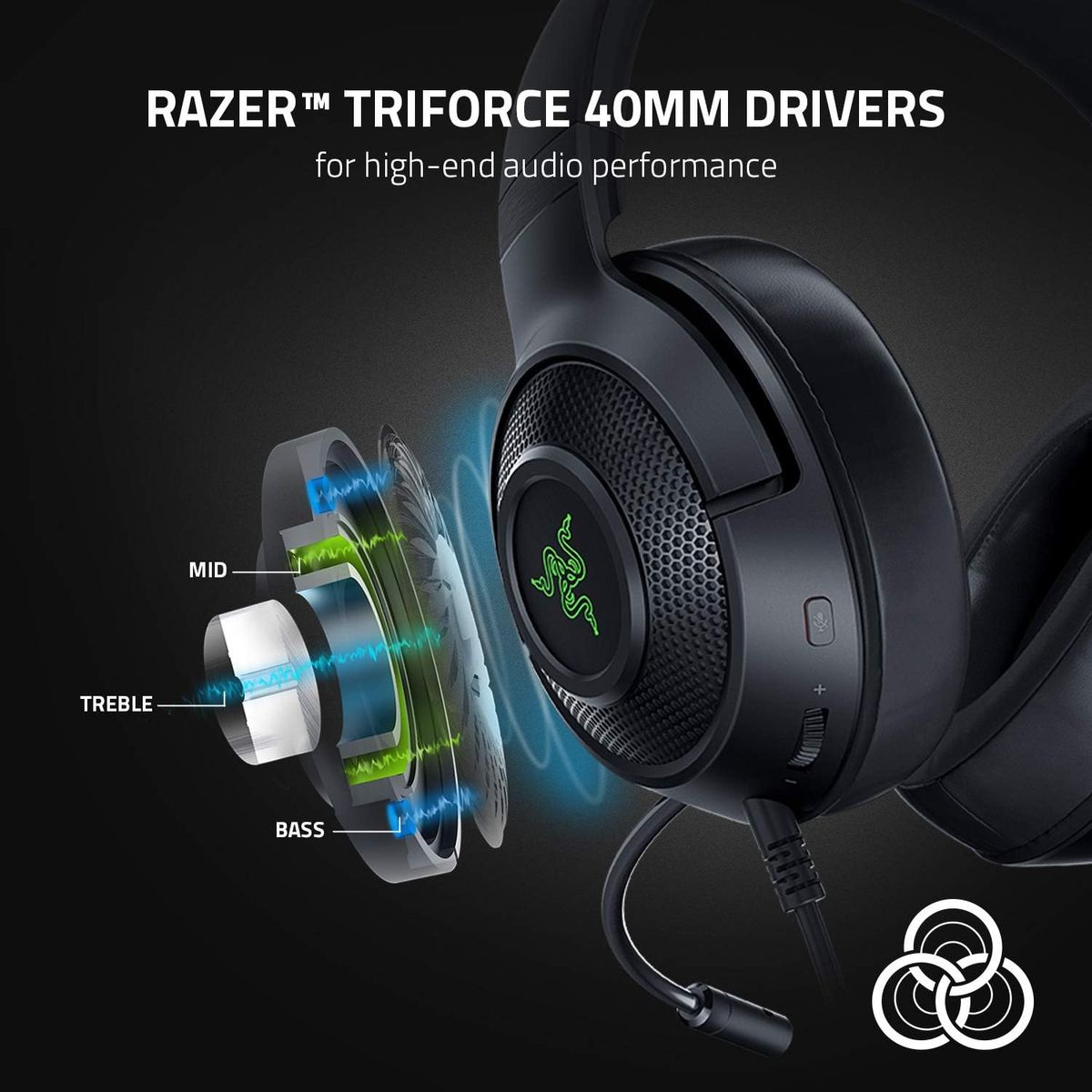 Razer Kraken V3 X Gaming Headset, 7.1 Surround Sound, Triforce 40mm Treiber, Faltbares HyperClear Nierenmikrofon, Chroma RGB Beleuchtung für PC, Classic Black