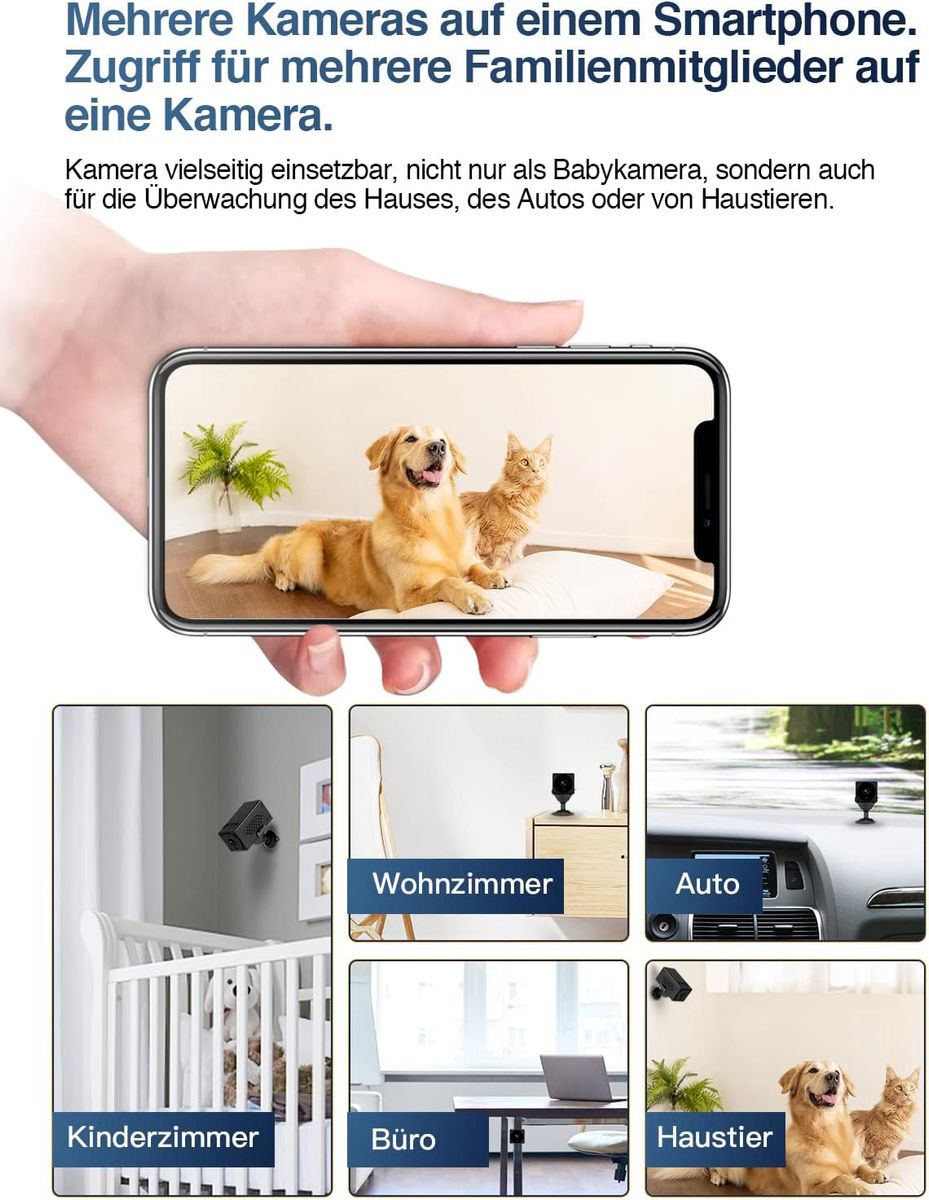 WIWACAM MW1-Pro Mini Kamera 4K HD WLAN 2600mAh Akku, Live Übertragung Handy App Kleine Überwachungskamera Innen Überwachung Babyphone Hundekamera, mit Bewegungsmelder, Nachtsicht, aufzeichnung 2 Pro - Großer Akku Bessere Optik - Schwarz