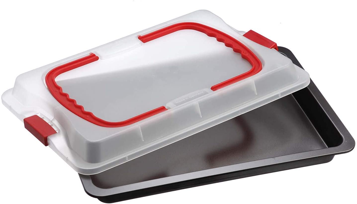 Dr. Oetker 1012 baking tray 3in1 with transport cover, oven tray for baking, storing & transporting, as pizza, casserole & cake tray, dimensions: 42 x 29 cm anthracite