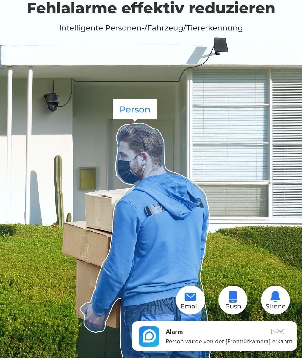 Reolink Argus PT+SP-B 5MP Solar-Überwachungskamera Akku, 355°/140° schwenkbar, 2,4/5GHz WLAN, Farbnachtsicht, Personen-/Fahrzeug-/Tiererkennung, Outdoor, mit Solarpanel
