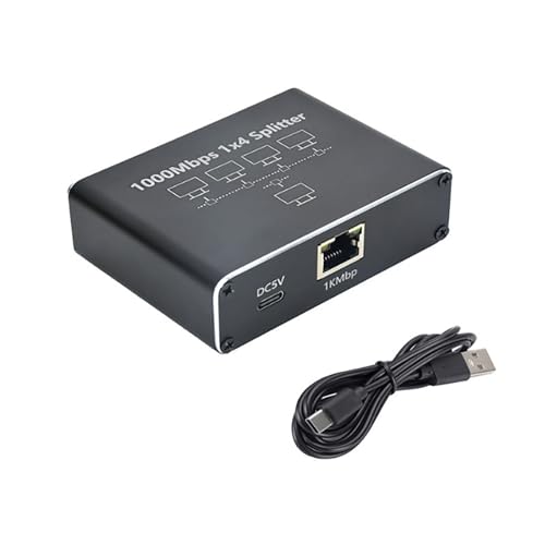 ULANSeN Ethernet Splitter 1to4 Gigabit 1 zu 4, Netzwerk-Adapter mit USB-Stromkabel, RJ45, 1000 Mbit/s, für Cat5/5e/6/7/8