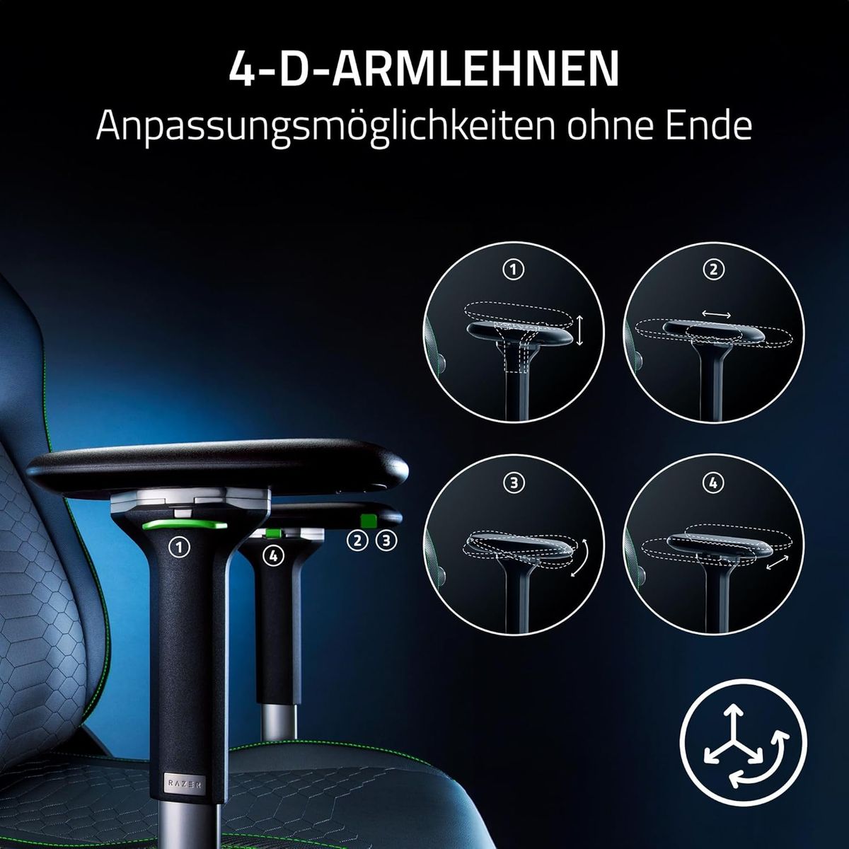 Razer Iskur V2 - Gaming-Stuhl mit adaptiver Lordosenstütze (Polster aus hoch verdichtetem Schaumstoff, Umweltfreundliches lösungsmittelfreies EPU-Kunstleder, 4-D-Armlehnen) Grün