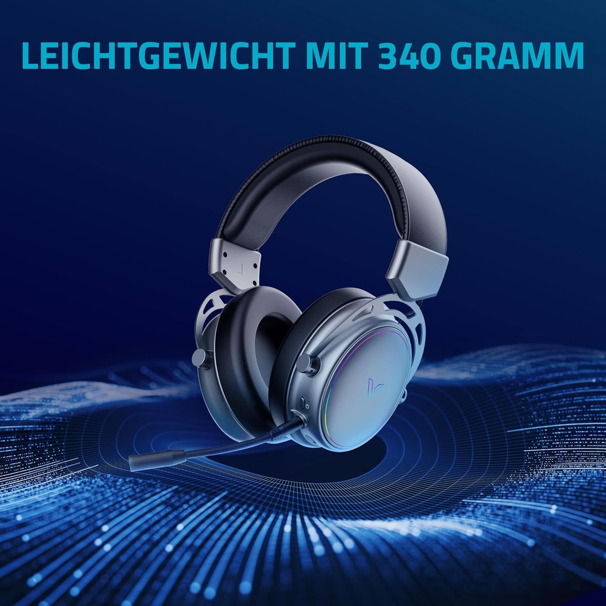 Rapoo VH800 kabelloses Gaming Over-Ear Headset, Flexibles Mikrofon mit Stummschaltung, Ohrpolster Kunstleder, 46h Akku, Headphone Bluetooth und 2,4Ghz PC/Mac/Xbox One/PS4/Nintendo Switch - Space Grey
