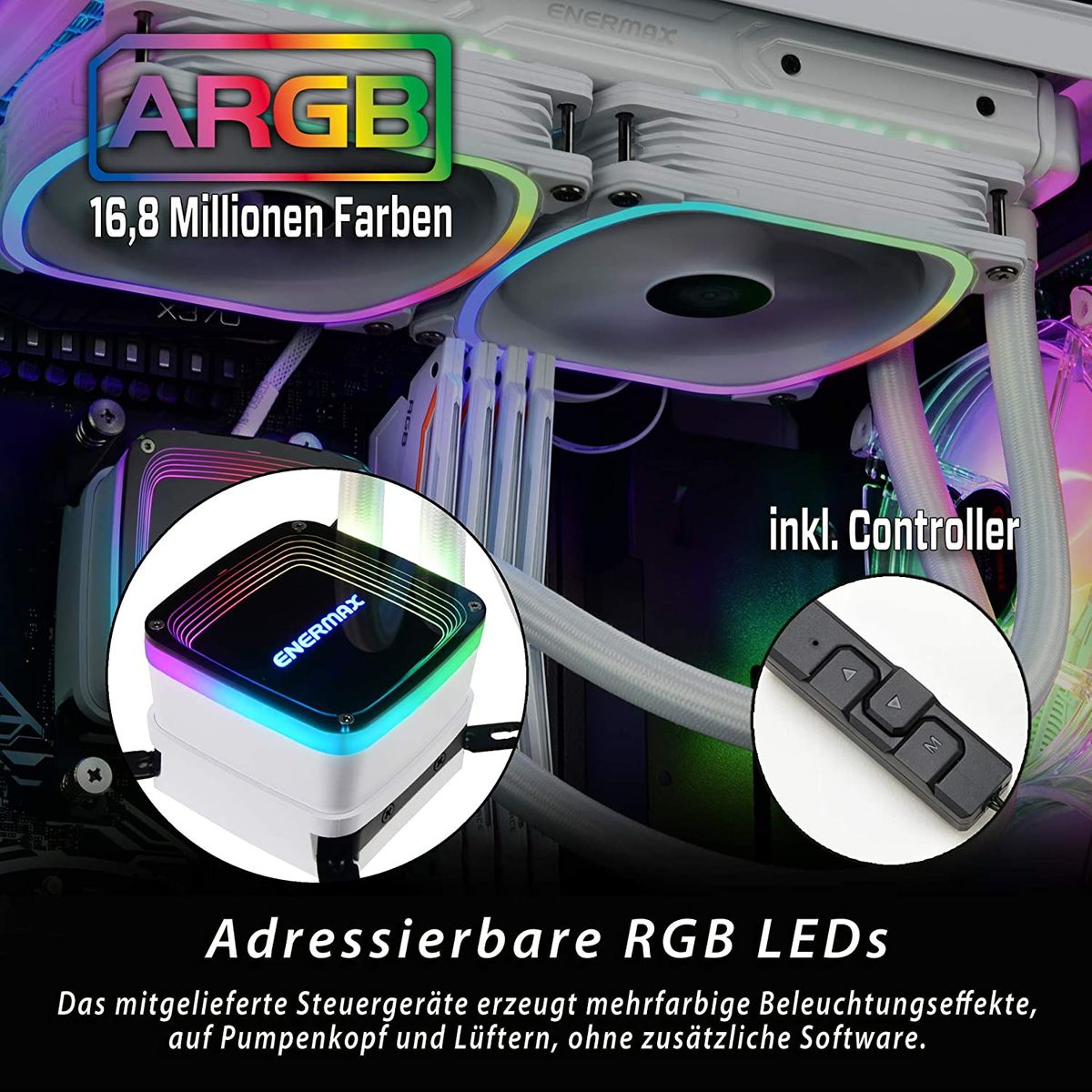 ENERMAX AQUAFUSION Snow Edition Adressierbare SquA RGB 240 All-In-One CPU Wasserkühler Dual Chamber Intel/AMD AM4 Support 350W+ TDP (2x 12cm SquA White RGB PWM Lüfter); ELC-AQF240-SQA-W weiss Weiß 240mm Aquafusion