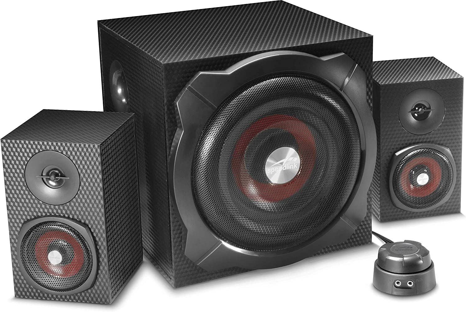 Speedlink GRAVITY CARBON 2.1 Subwoofer Lautsprechersystem 120W Peak-Power Bluetooth-Verbindung für Smartphone/Tablet