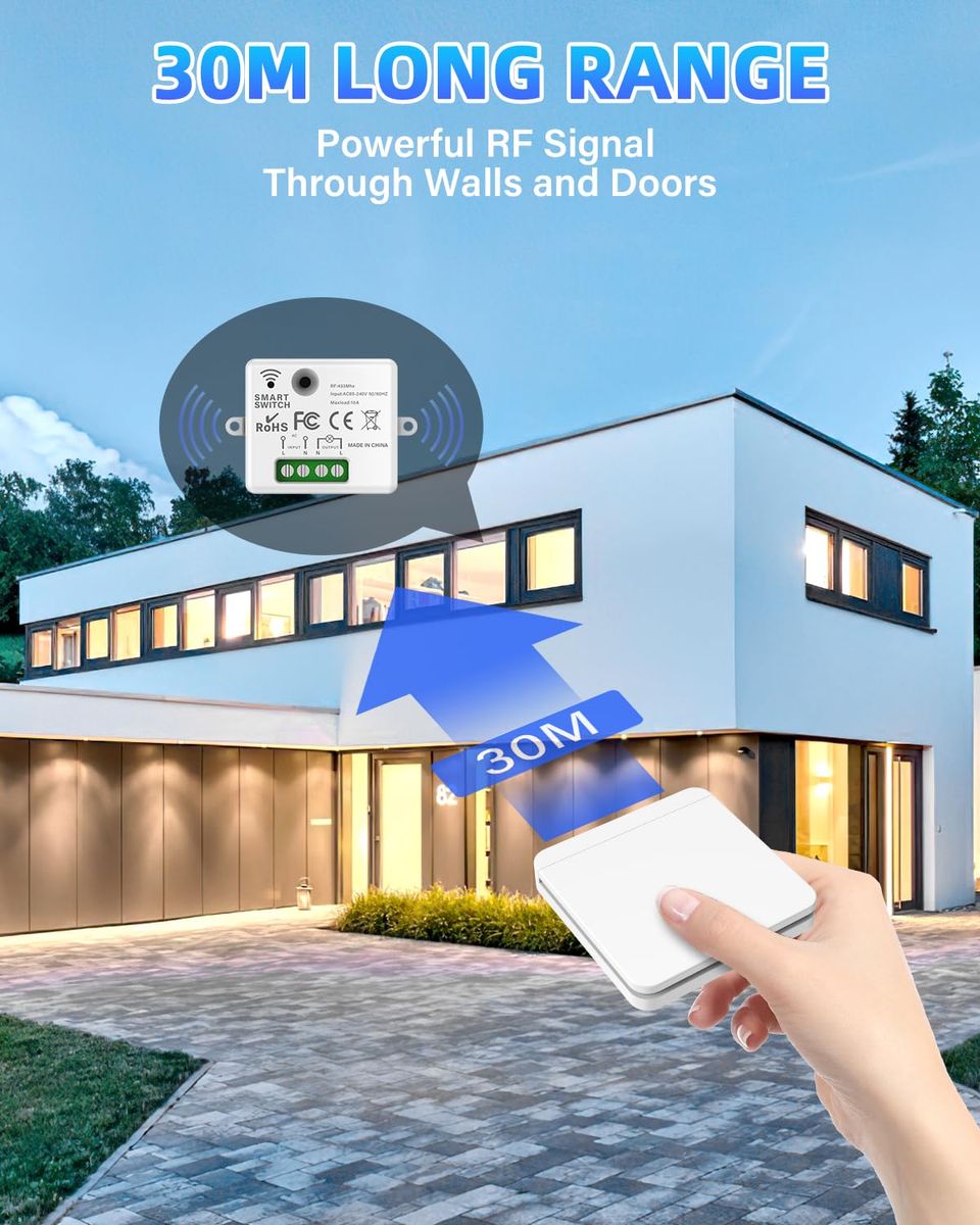 Apkezel Apkezel.01 Funk-Lichtschalter Set 433 MHz 220 V IP67, 1500 W, 2x Sender + 1x Empfänger, Reichweite 30 m, Fernbedienung