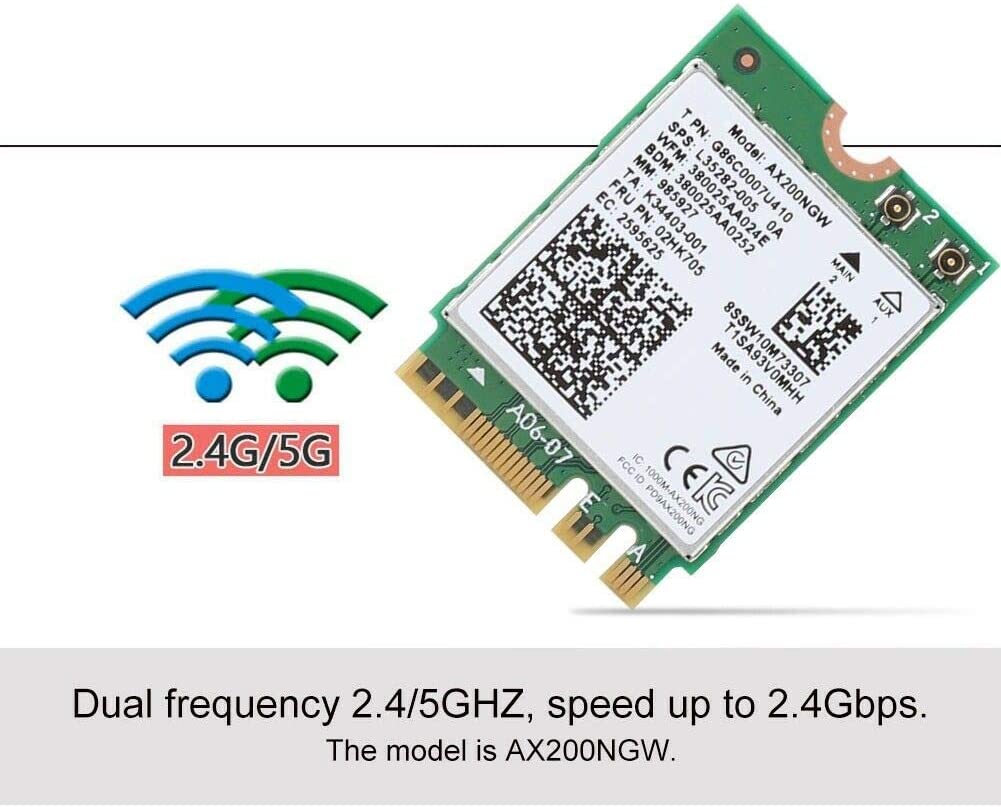 OSGEAR Intel Dual Band Wireless AX200NGW Intel WLAN/Wi-Fi 6 AX200 2230 2x2 AX+ Bluetooth 5.0, M.2/A-E Key (AX200.NGWG.NV) Wi-Fi 6 AX200, 2.4GHz/5GHz WLAN, Bluetooth 5.0, M.2/A-E Key 802.111 AX