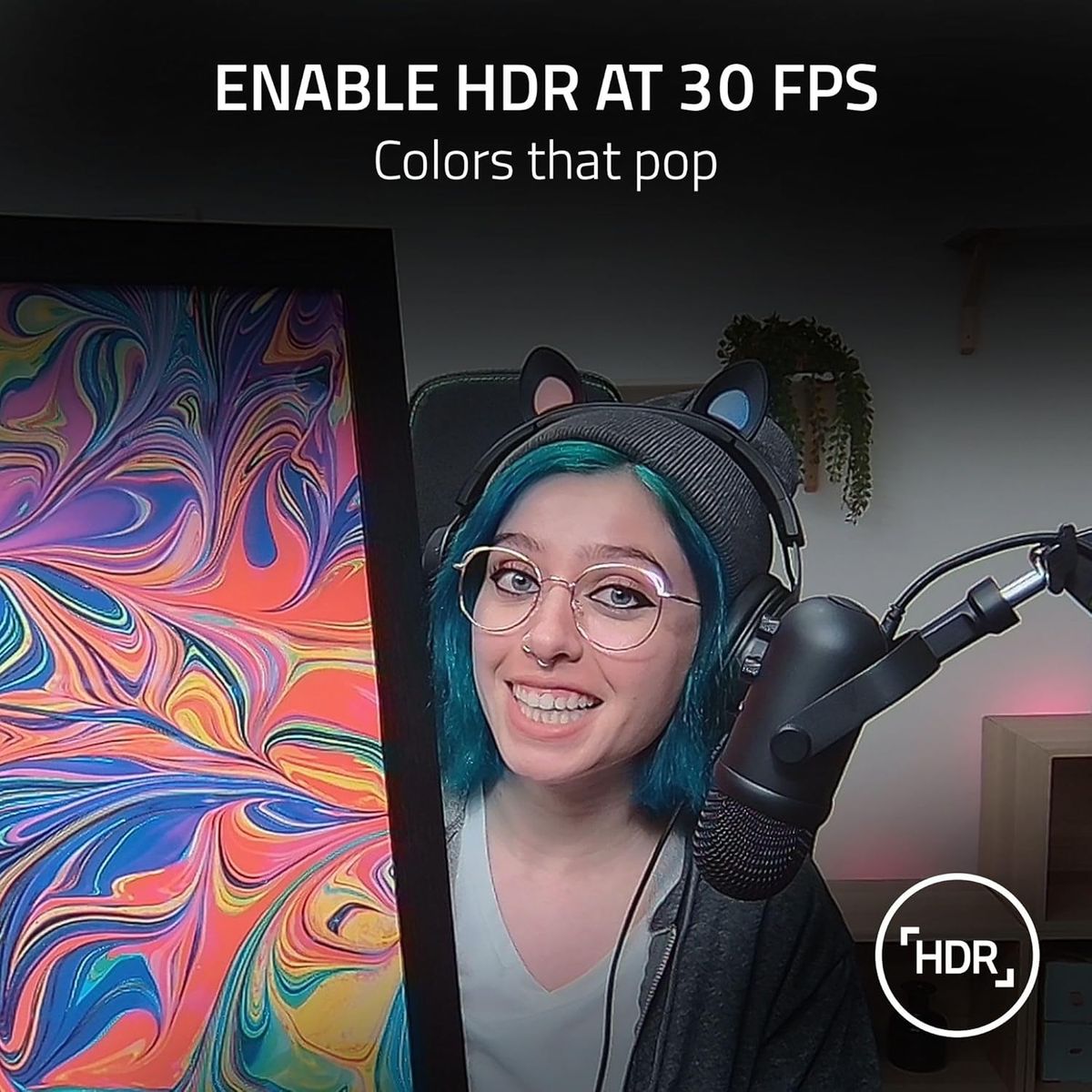 Razer Kiyo Pro Webcam, Full HD 1080p 60 FPS, HDR-fähig, Adaptiver Lichtsensor, Weitwinkel 103°/90°/80° mit verstellbarem FOV, USB 3.0, Streaming & Gaming