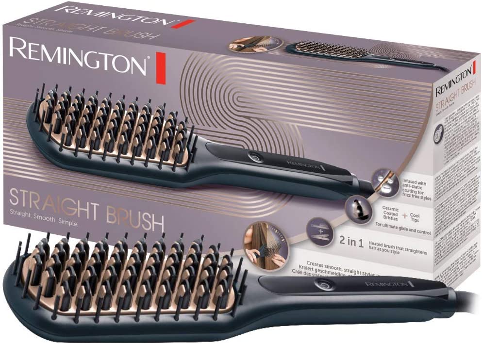 Remington Glättbürste 2in1: Glätteisen & Haarbürste für eine reduzierte Stylingzeit Keramikbeschichtete & antistatische Borsten kühlen Enden Digitales Display 150-230°C CB7400