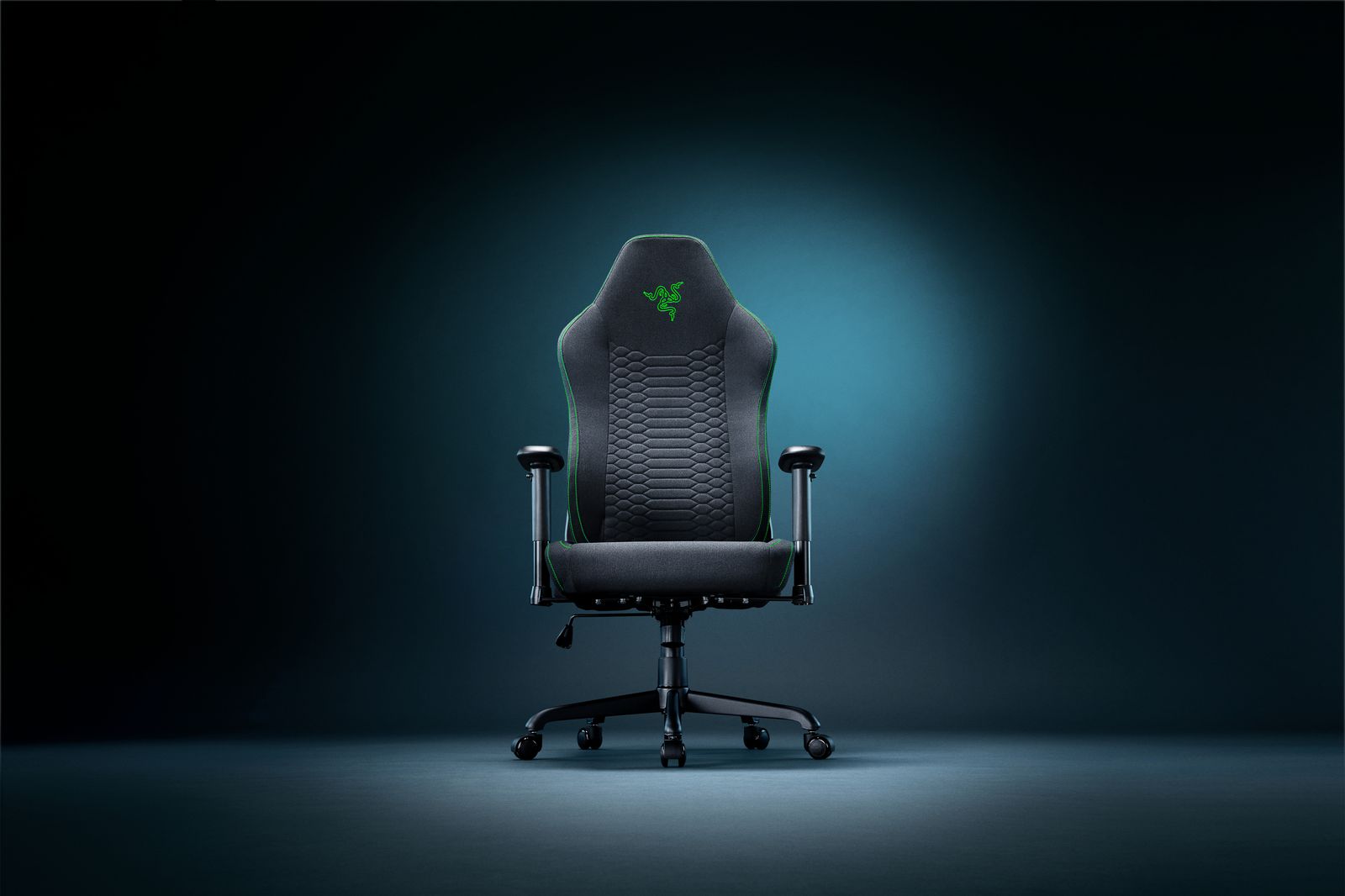 Razer Iskur V2 X PC-Gamingstuhl, Stoff, Schwarz/Grün, 136 kg Tragkraft, 2D-Armlehnen, Lendenkissen, 5 Rollen