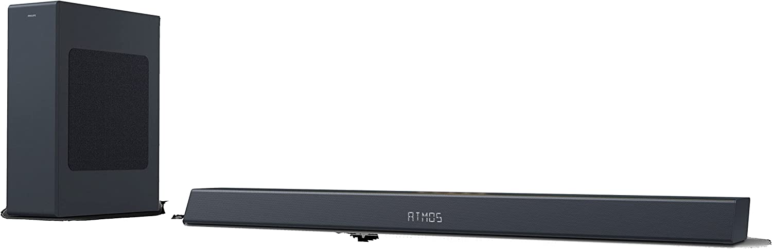 Philips B8405/10 Soundbar mit Subwoofer kabellos (2.1 Kanäle, Bluetooth, 240 W, Dolby Atmos, HDMI eARC, DTS Play-Fi Kompatibel, Verbindung Sprachassistenten, Flaches Profil) - 2021/2022 Modell Schwarz