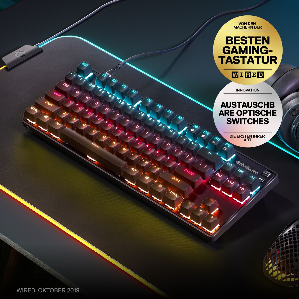 SteelSeries Apex 9 TKL - Mechanische Gaming-Tastatur - Optische Schalter - 2-Punkt Antrieb - Tenkeyless - (GBR Layout - QWERTY)