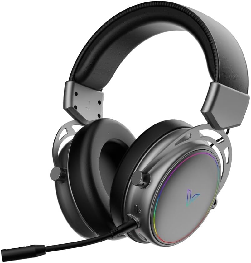 Rapoo VH800 kabelloses Gaming Over-Ear Headset, Flexibles Mikrofon mit Stummschaltung, Ohrpolster Kunstleder, 46h Akku, Headphone Bluetooth und 2,4Ghz PC/Mac/Xbox One/PS4/Nintendo Switch - Space Grey