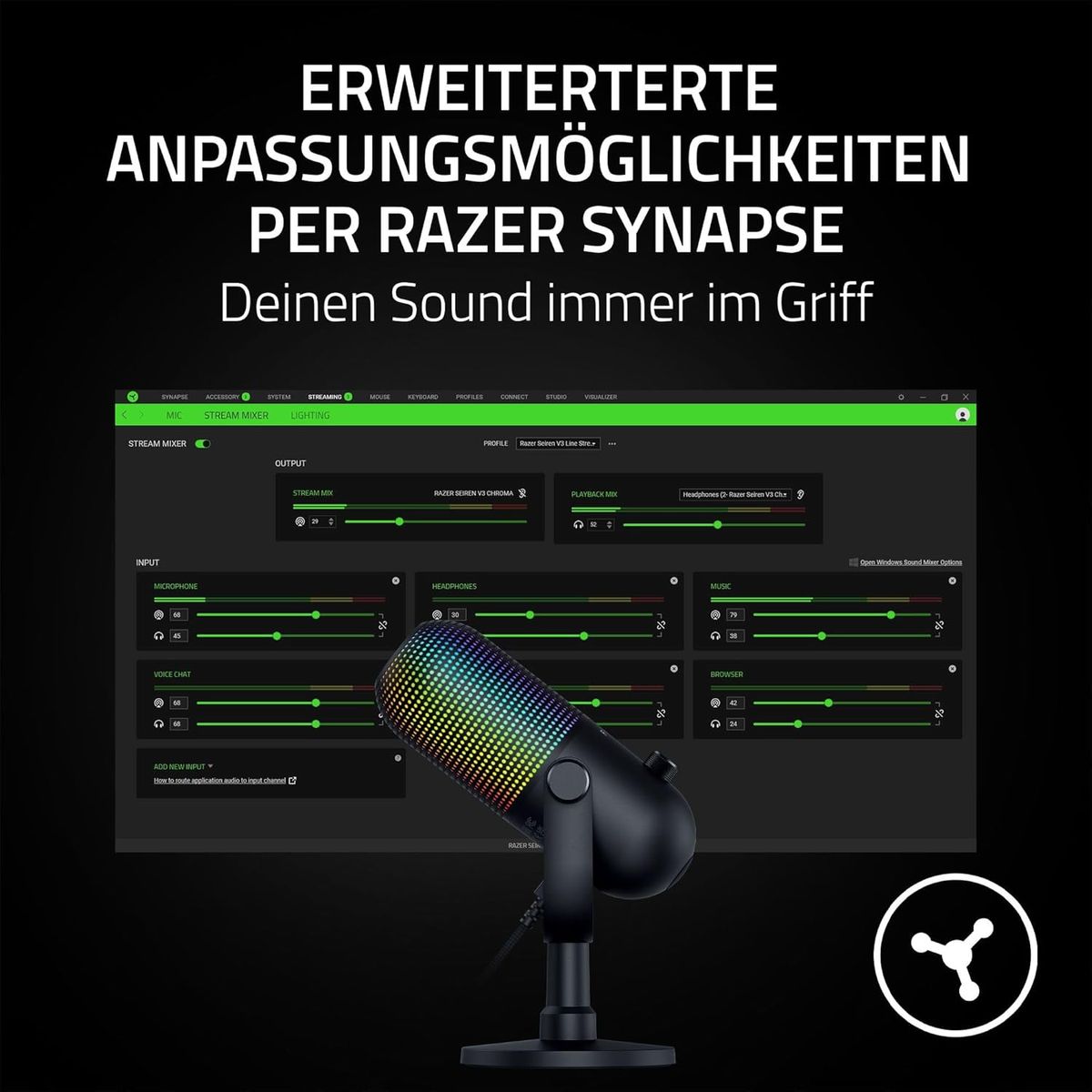 Razer Seiren V3 Chroma - RGB-USB-Mikrofon mit Tap-to-Mute (Reaktive Beleuchtung, Supernieren-Kondensator-Mikrofon, Digitaler Verstärkungsbegrenzer und integrierter Schockdämpfer) Schwarz Razer Seiren V3 Chroma - RGB-USB-Mikrofon mit Tap-to-Mute (Reaktive Beleuchtung, Supernieren-Kondensator-Mikrofon, Digitaler Verstärkungsbegrenzer und integrierter Schockdämpfer) Schwarz