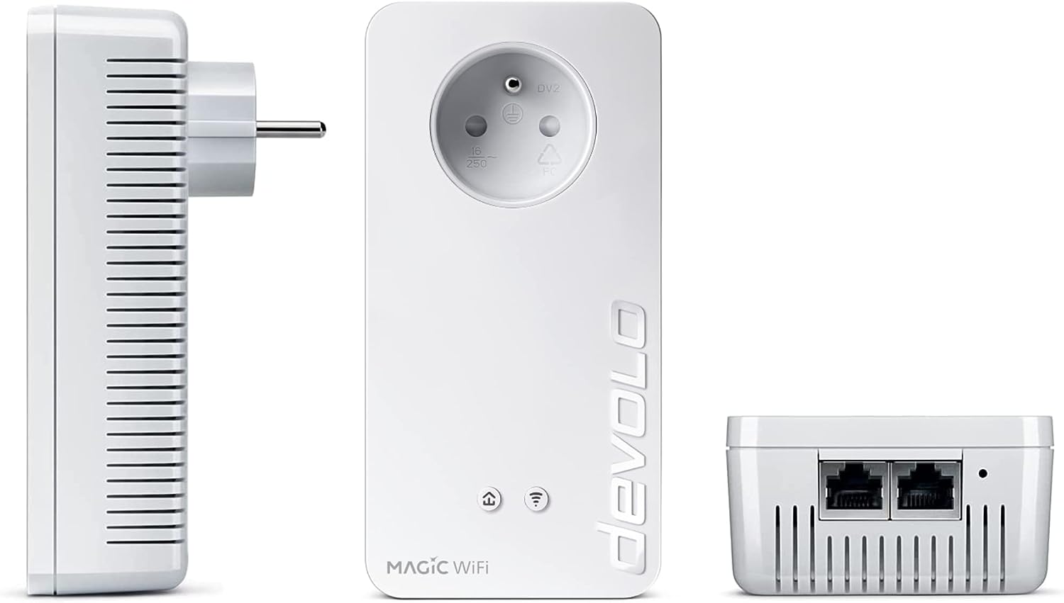 devolo Magic 2 WiFi 6 (ax) Multiroom-Kit: 3 PLC-WLAN-Adapter, Gigogne-Stecker (2400 Mbit/s, Mesh, 5 Gigabit-Ethernet-Ports), ideal für Telearbeit und Streaming, französischer Stecker