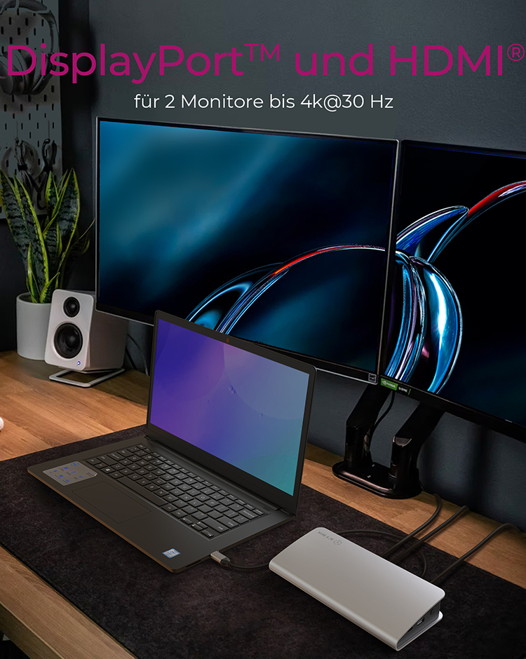 ICY BOX IB-DK2408-C Dockingstation USB Type-C, USB 3.2 Gen 1, HDMI & DisplayPort 4K@60, Gigabit LAN, Kartenleser, 100W PD, Schwarz/Silber, EU