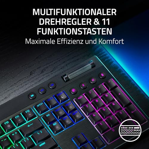 Razer BlackWidow V4 Low-Profile HyperSpeed kabellose flache mechanische Gaming-Tastatur, HyperSpeed Wireless & Bluetooth, Drehregler, 11 Funktionstasten, Orange Switches, DE Layout QWERTZ