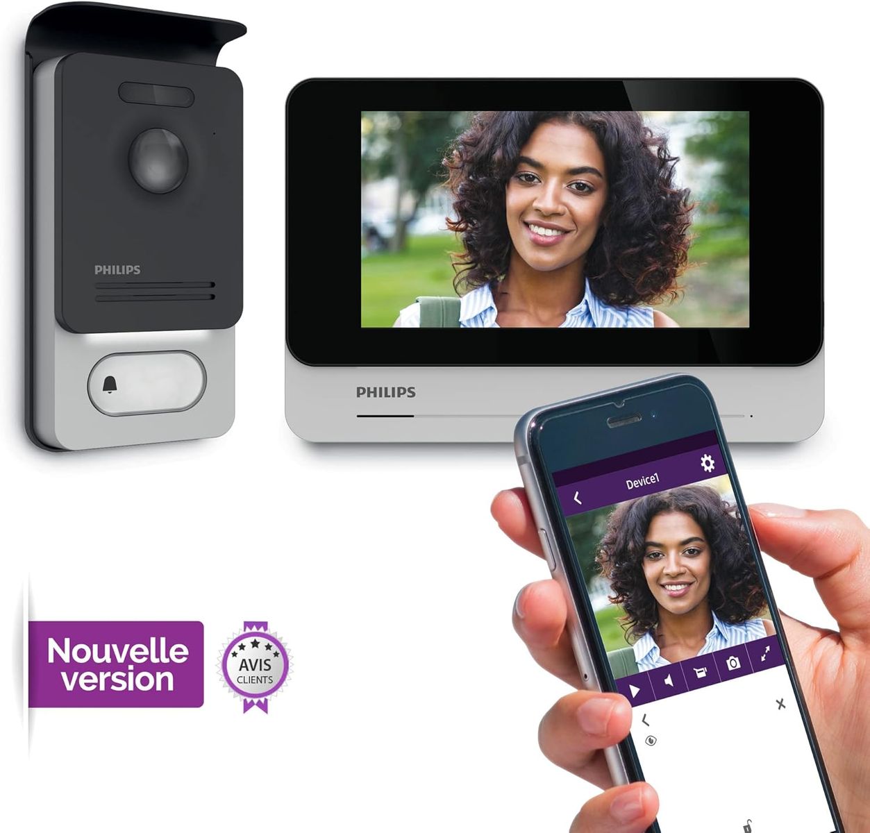 Philips DES9500VDP V2 WelcomeEye Connect 2 Video-Türsprechanlage Bundle mit 7 Zoll Zusatzmonitor, WLAN, 2-Draht-Anschluss, 2-Familienhaus, Smartphone-App