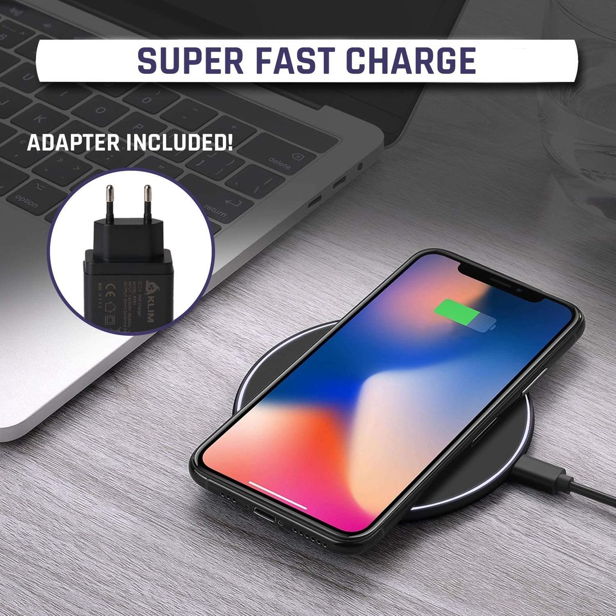 KLIM UFO Wireless Charging Pad with Adapter + 10 W Output + Wireless Charger Compatible with iPhone Samsung Huawei LG and More
