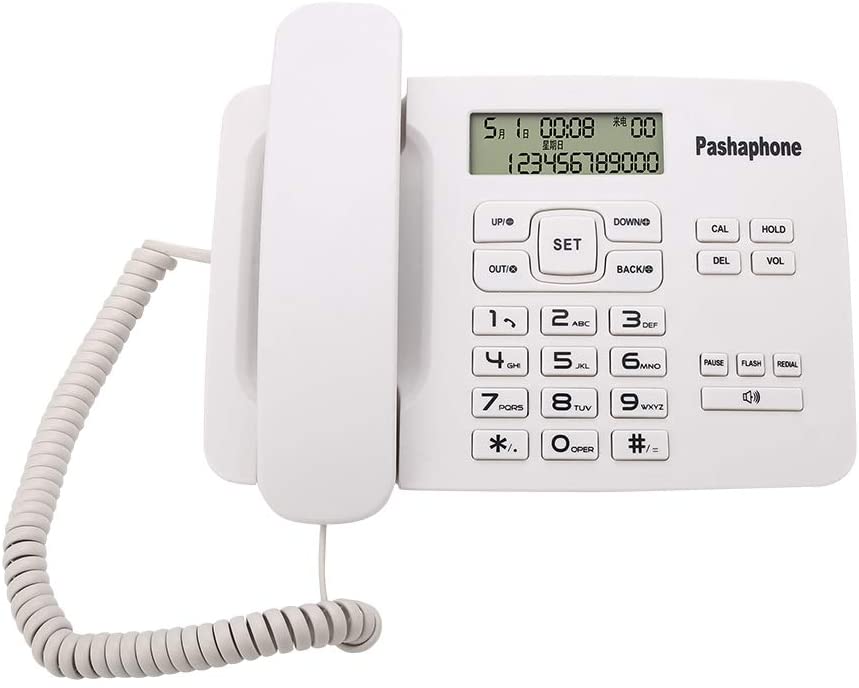 ASHATA Corded Telephone/Corded Telephone, LCD Corded Phone Caller ID/FSK/DTMF Dual System, Simple Telephone Hands-Free Analogue Phone with Calendar Flash Function White