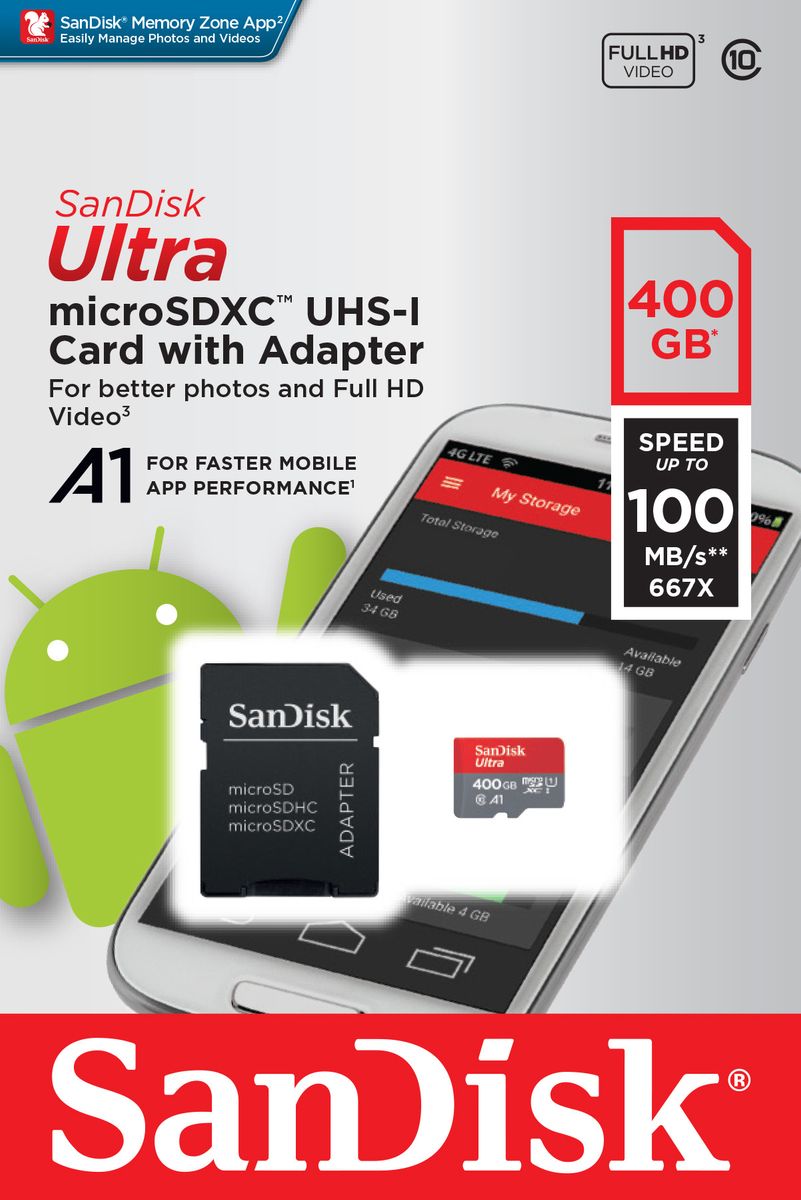 Sandisk Ultra Speicherkarte 400 GB MicroSDXC Klasse 10 UHS-I
