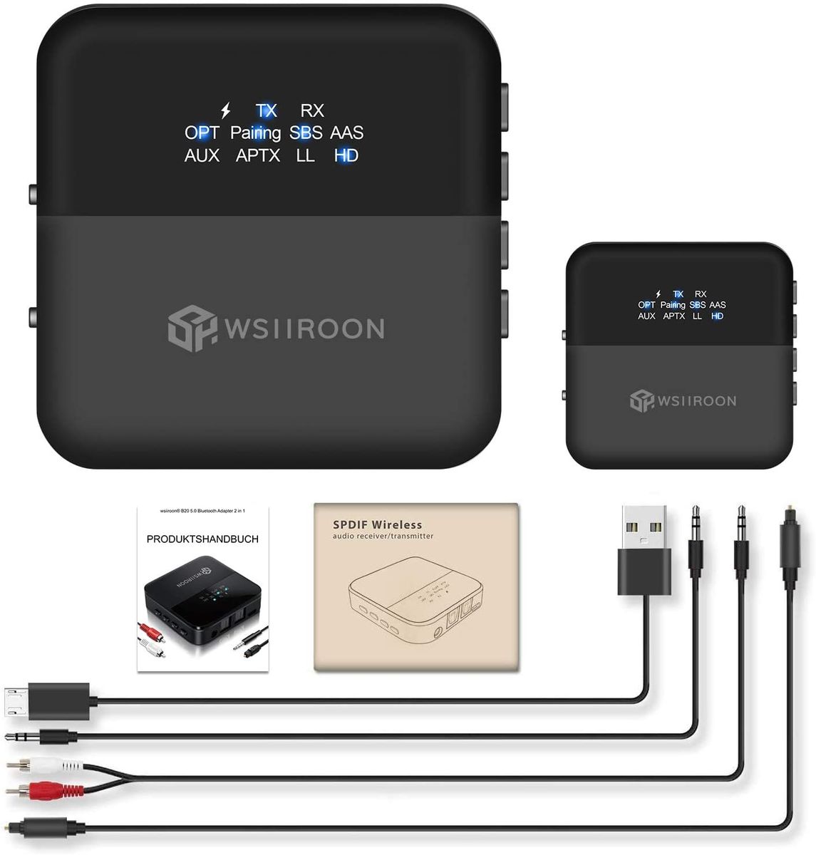 Wsiiroon Bluetooth Adapter 5.0 Bluetooth Transmitter Receiver 2 in 1 with High Definition and Low Latency, LED Display, Bluetooth Audio Adapter
