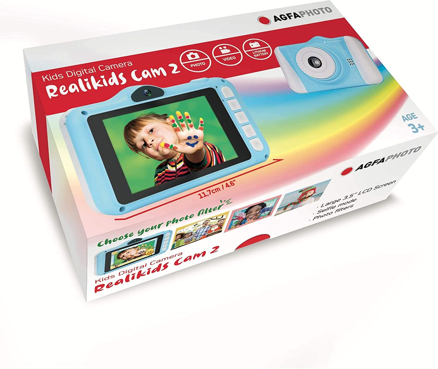 AGFAPHOTO Kinderkamera Realikids Cam 2 Digitalkamera für Kinder mit SD-Kartenslot für bis zu 32GB | 3,5 LCD-Bildschirm | Lithium-Akku und ergonomisches Design | Kamera für Kinder Blau