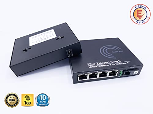 Elfcam 4 RJ45 Ports Gigabit Ethernet LWL-Medienkonverter Glasfaser 10/100/1000 Mbps inkl. Mini-GBIC (SFP)