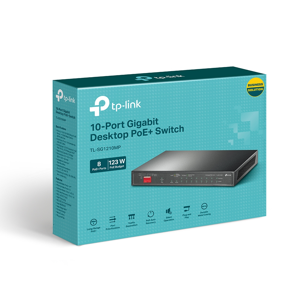 TP-Link TL-SG1210MP(UN) V3.0 10-Port Gigabit Desktop Switch, 8x PoE+ (123 W), Unmanaged, 1x Combo SFP, Desktop, EU