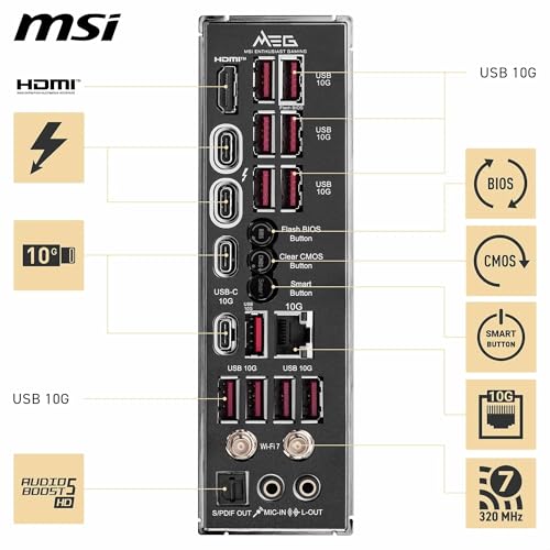 MSI MEG Z890 ACE Mainboard LGA 1851 (Socket V1) Intel Z890 ATX, DDR5 bis 256 GB, Wi‑Fi 7 & Bluetooth 5.4, 10GbE, 7.1 Audio, 5x M.2, 4x SATA, 2x Thunderbolt, HDMI 2.1
