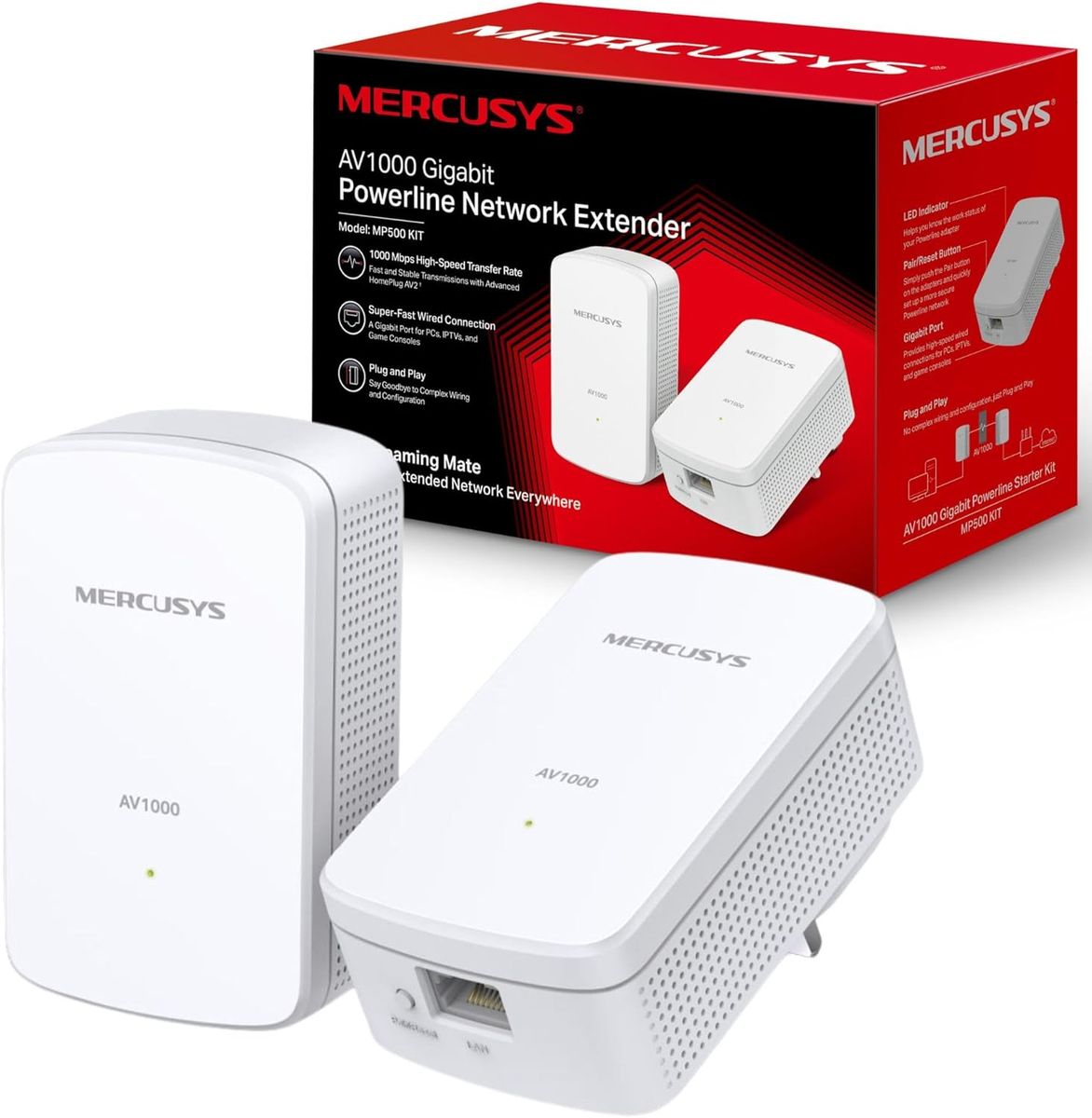 Mercusys MP500 KIT PowerLine Netzwerkadapter 1000 Mbit/s Ethernet/LAN Weiß 2 Stück(e)