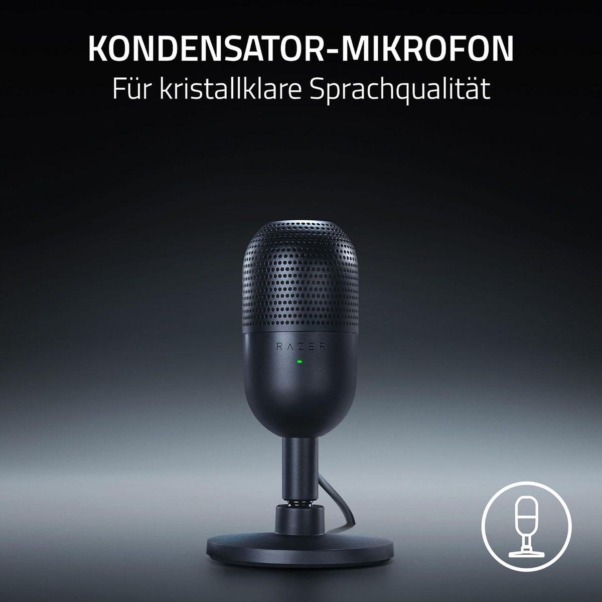 Razer Seiren V3 Mini - Ultrakompaktes USB-Mikrofon (14mm Supernieren Kondensatormikrofon, Tap-to-Mute-Sensor mit LED-Anzeige, integrierter Stoßdämpfer, Plug-and-Play Design) Schwarz