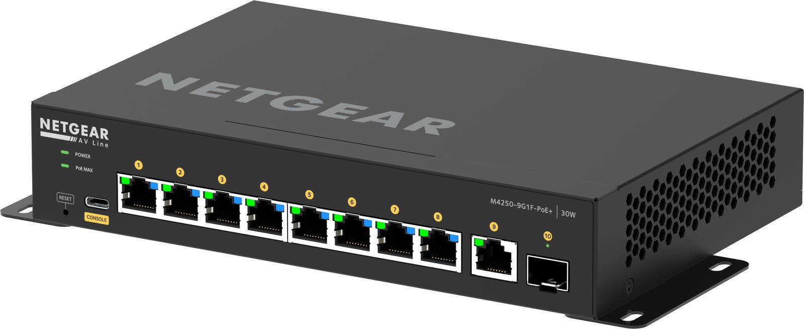 NETGEAR AV Line M4250-9G1F-PoE+ vollständig verwalteter Desktop-Switch (GSM4210PD)