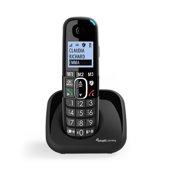 Amplicomms BigTel 1500 schnurloses DECT Großtasten Telefon, Audio-Boost, extra Laute Klingeltöne, Hörgerätekompatibel, Anrufschutz