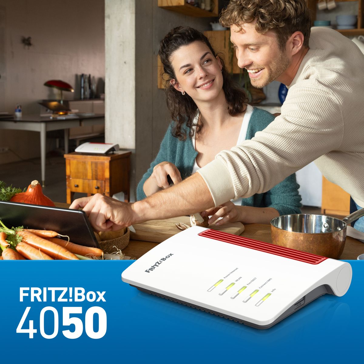 AVM FRITZ!Box 4050 WLAN-Router Wi‑Fi 6 (802.11ax) Dual-Band 2,4/5 GHz, 1x WAN GbE, 3x LAN GbE, USB, DECT, Mesh, VPN, VoIP, FRITZ!OS, rot