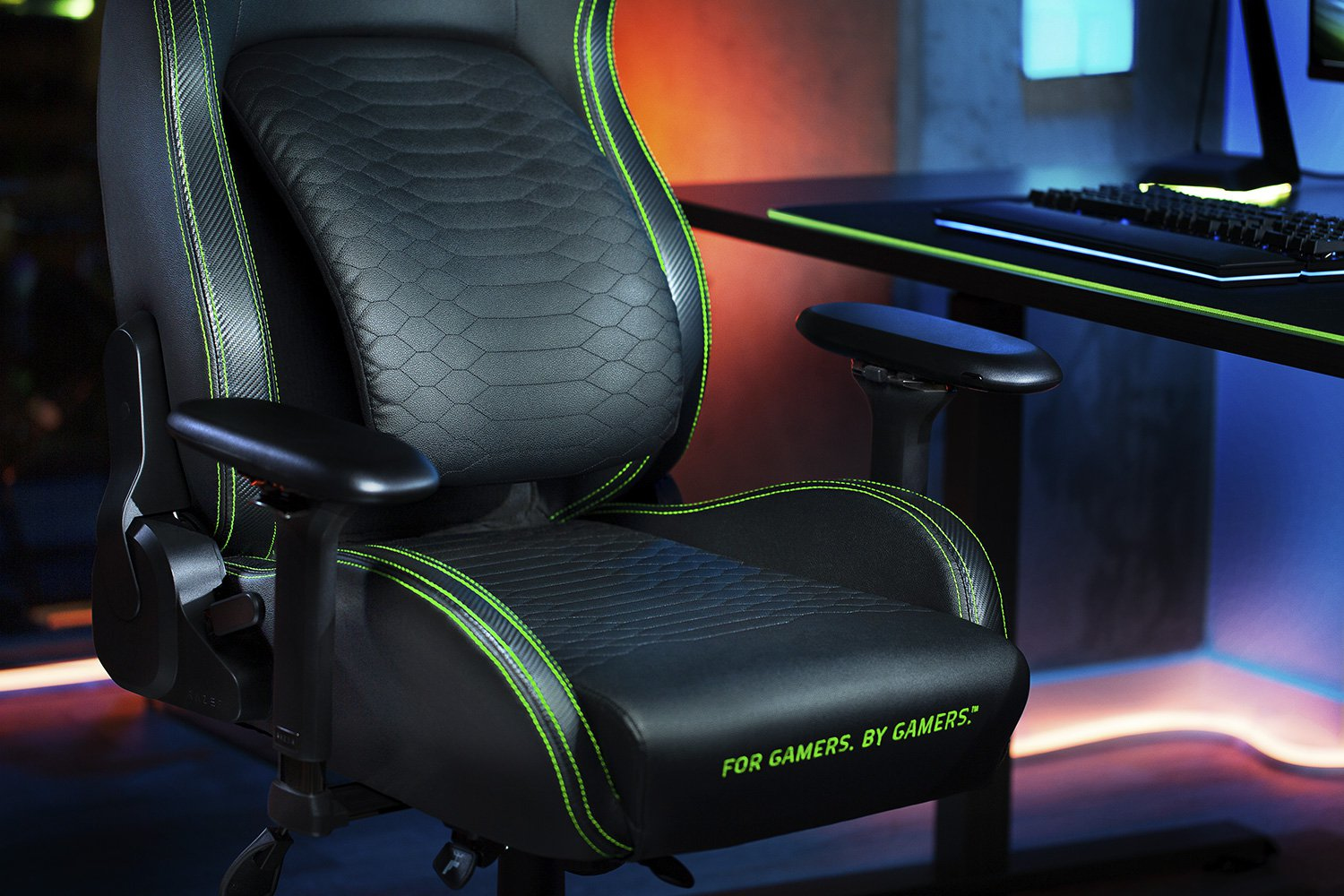 Razer Iskur XL Ergonomic Gaming & Office Chair PVC < 180kg Lumbar Support Headrest Black/Green