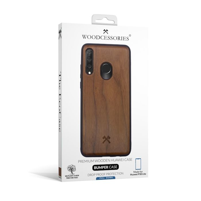 Woodcessories ECO305 Smartphone-Schutzhülle für Huawei P30 Lite, Echtholz Walnuss Cover, Silikonrahmen, Slim, 15,6 cm (6.15")