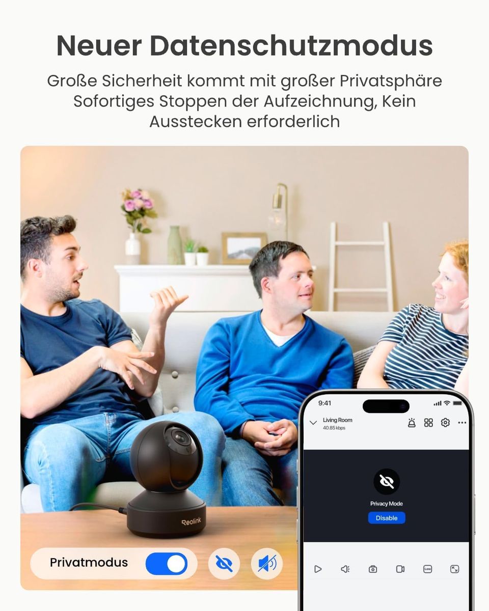 Reolink E1 Zoom(4K)-B 4K PTZ Indoor Überwachungskamera, Dual-Band Wi-Fi 6, 3x Optischer Zoom, Auto-Tracking, Babyphone, Nachtsicht, Schwarz