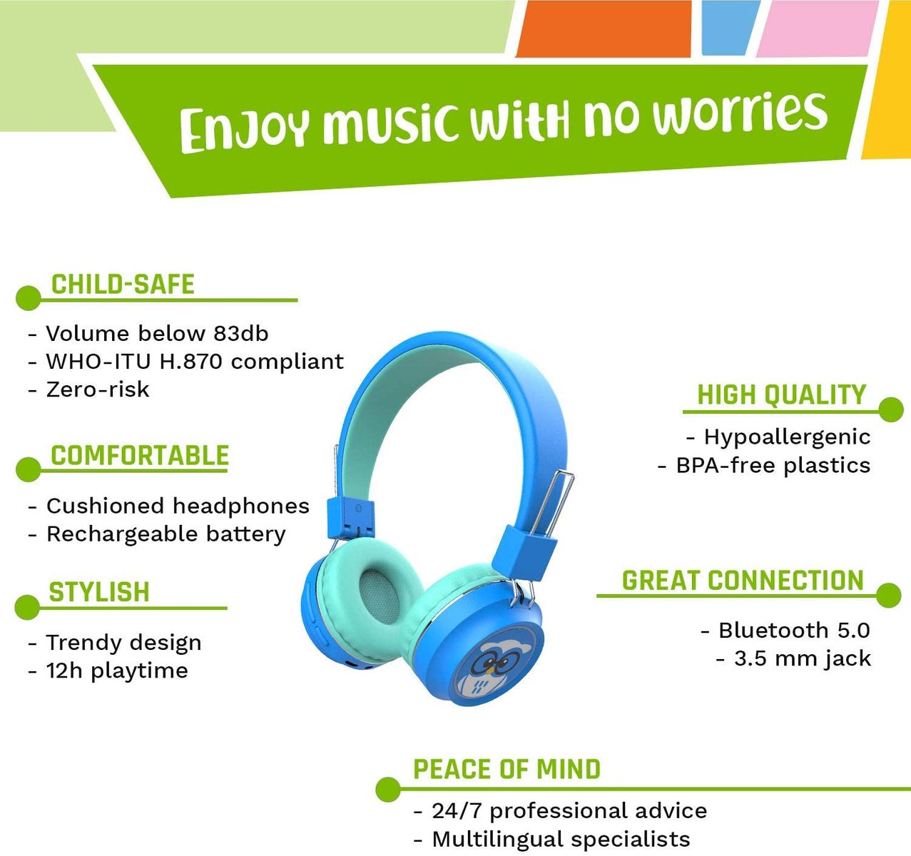 TinyGeeks Neo Bluetooth Headset for Children Blue