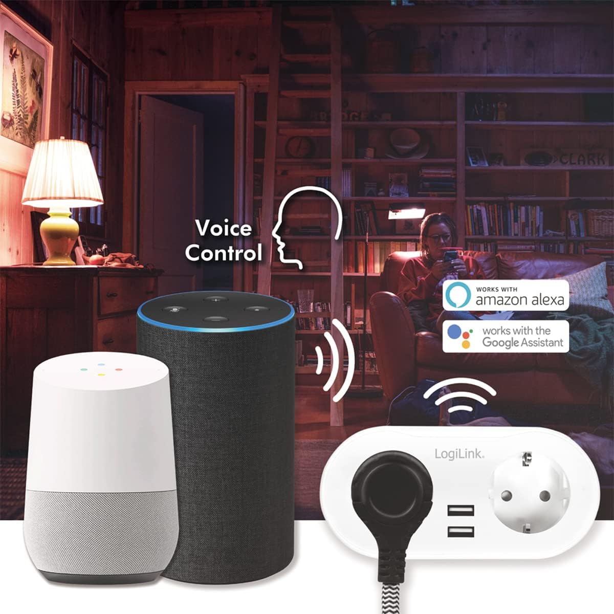 LogiLink SH0102 WLAN Smart Home Steckdosenleiste 2-fach (2x CEE 7/7) + 2x USB-A, App-steuerbar, Tuya-kompatibel, Alexa & Google Home, IP20