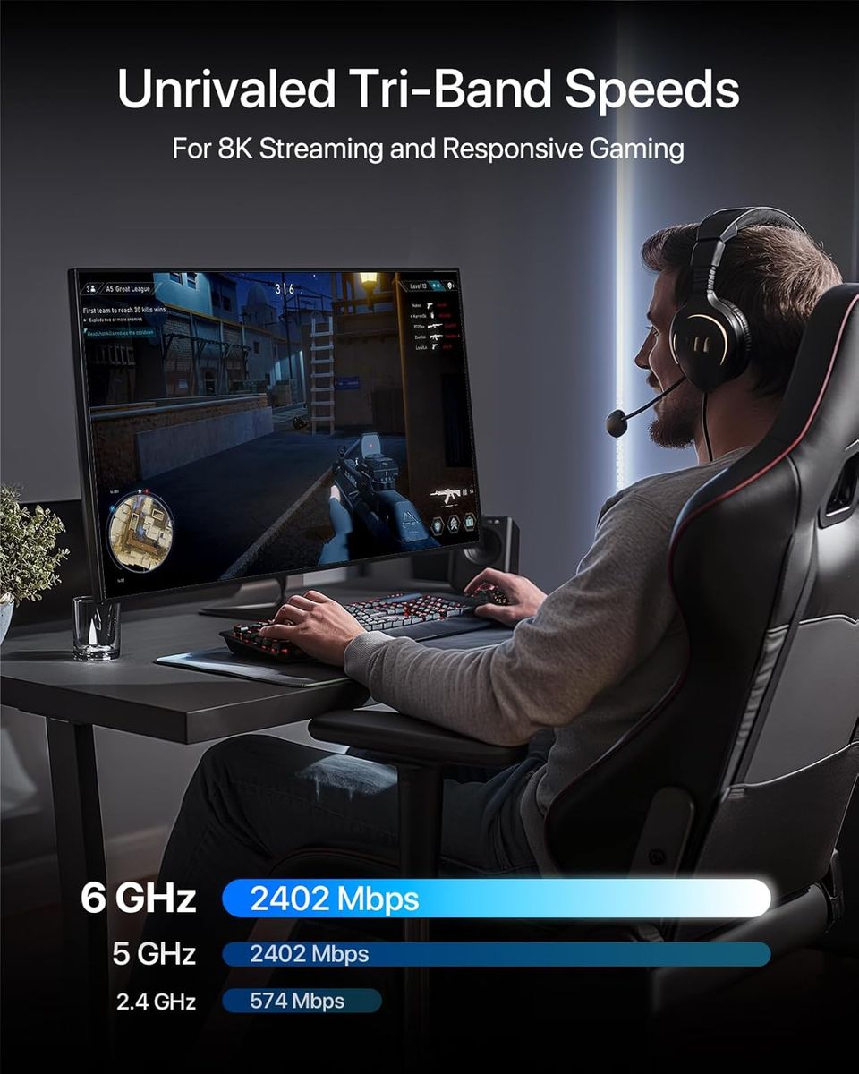 BrosTrend AX8 AXE5400 WiFi 6E USB-WLAN-Adapter für PC, Tri-Band 6/5/2,4 GHz, 5400 Mbit/s, High-Gain-Antennen, WPA3, MU-MIMO, OFDMA, USB 3.0, Nur Windows 11/10