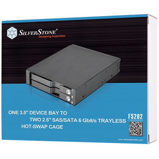 SilverStone SST-FS202B Festplatten-Backplane 2x2,5" in 3,5" Einschub, Aluminium, Schwarz, 6 Gbit/s, Schloss, LED, Hot-Swap