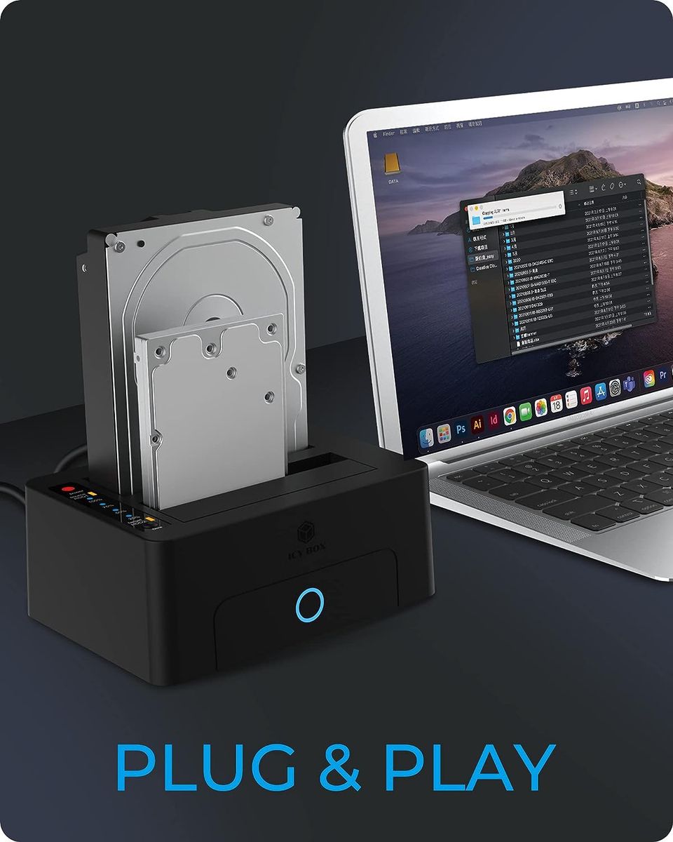 ICY BOX Dual HDD / Festplatten Docking Station USB 3.0 für SATA 2,5 Zoll & 3,5 Zoll, Festplatten Klonstation & Lesegerät, Adapter, Extern, Schwarz, IB-1232CL-U3