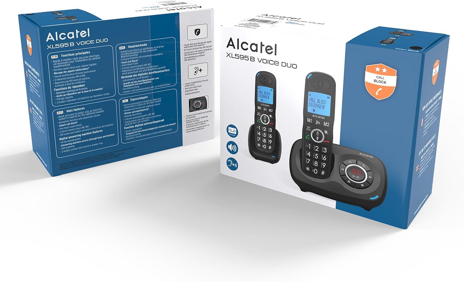 Alcatel XL595 Voice Duo schnurloses Großtastentelefon mit Zwei Mobilteilen und Anrufbeantworter extra großes Festnetztelefon für zuhause mit Anrufschutz