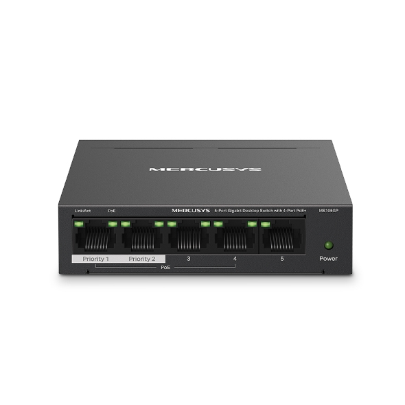 Mercusys MS105GP 5-Port Gigabit Desktop Switch with 4-Port PoE+ up to 250m Black v1.0