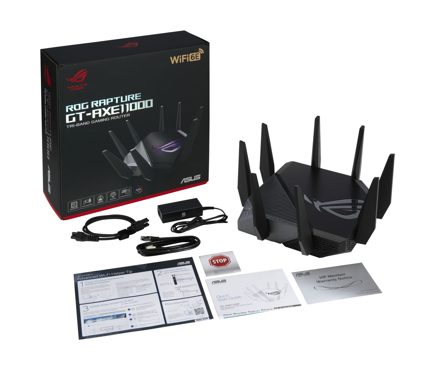 ASUS ROG Rapture GT-AXE11000 Wi-Fi 6E Tri-Band Router, Multi-Gig 2.5G WAN/LAN, 8 Antennen, 1 GB RAM, Schwarz